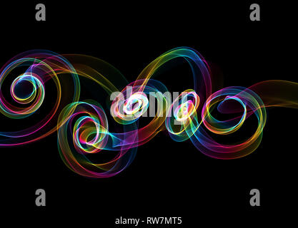 abstract colorful wavy smoke flame over black background Stock Photo