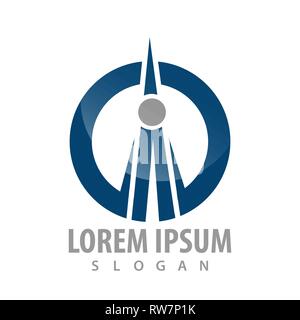 Circle transmitter tower logo concept design. Symbol graphic template element Stock Vector