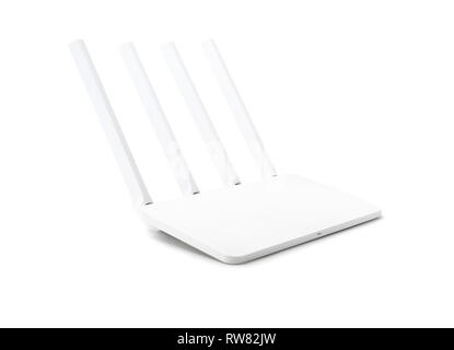 Modern wireless internet router isolated on white background with clipping path. Stock Photo