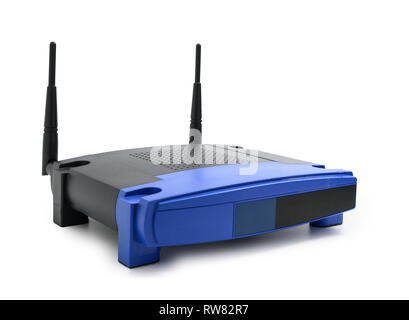 Modern wireless internet router isolated on white background with clipping path. Stock Photo