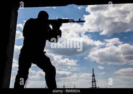 Silhouette of special forces operator. Stock Photo