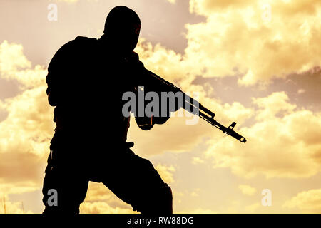 Silhouette of special forces operator. Stock Photo