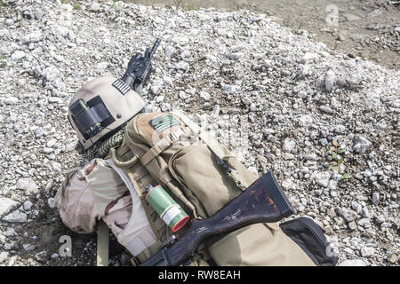 Member of Navy SEAL Team with weapons in action. Stock Photo