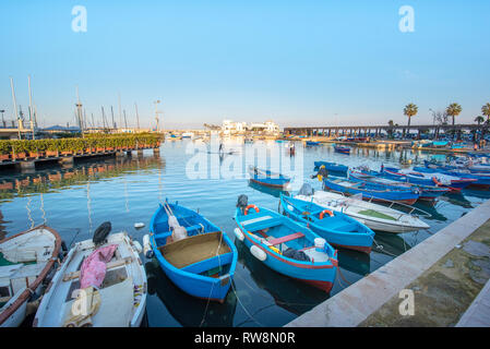 Sea view of harbor and boats in downtown of Bari, the capital city of the Metropolitan City of Bari and of the Apulia region, Puglia, Italy Stock Photo