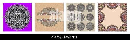floral vintage frame, indian kalamkari ethnic style Stock Vector