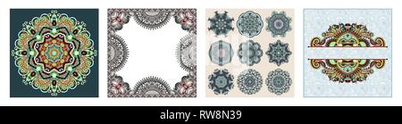 floral vintage frame, indian kalamkari ethnic style Stock Vector
