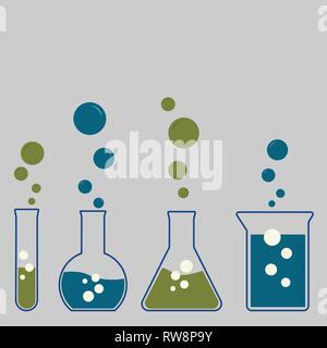 Different chemistry glassware with bubbles Stock Vector