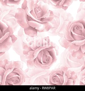Seamless pattern with spring flowers. Delicate floral background with roses Stock Photo