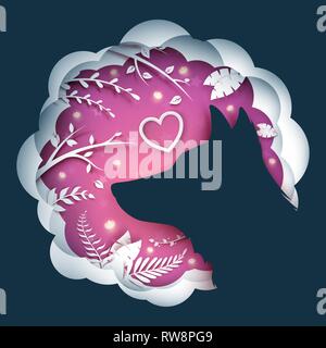 Origami wolf. Cartoon paper landscape. Stock Vector