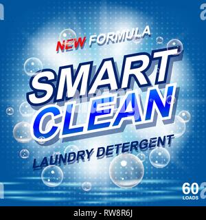 Laundry detergent package ads. Toilet or bathroom tub cleanser design. Washing machine laundry detergent packaging template. Vector illustration Stock Vector