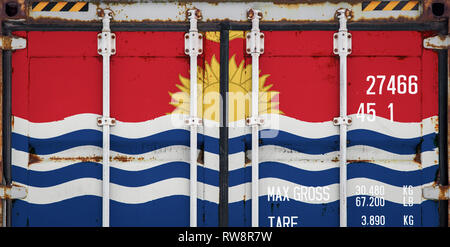 Close-up of the container with the national flag of Kiribati. The concept of  Kiribati  export-import and national delivery of goods. Stock Photo