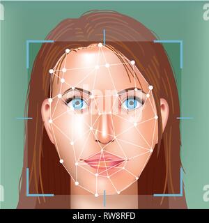Facial Recognition System concept. Face Recognition. 3D scanning. Stock Vector