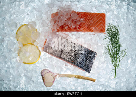 salmon on ice  as a background Stock Photo