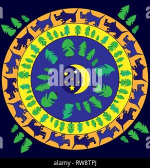 abstract colored image of the nightly forest in the ring Stock Vector