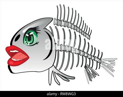 Cartoon of the skeleton of fish on white background is insulated Stock Vector