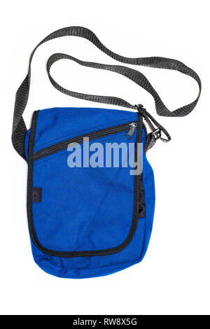 Blue nylon unisex shoulder bag cutout and isolated on a white background Stock Photo