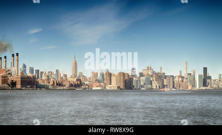 Panoramic view of Manhattan at sunny day. Stock Photo