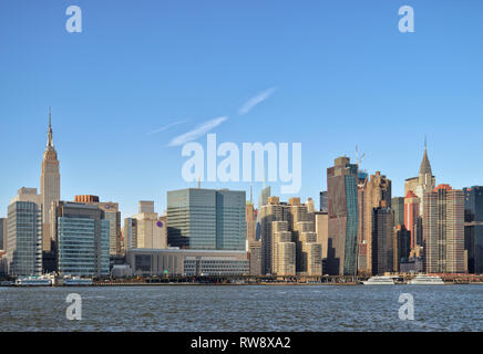 View of Midtown Manhattan skyline from the East River. Stock Photo