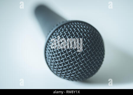 Close up picture of a black microphone Stock Photo