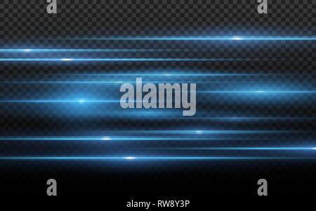 Blue light effect. Abstract laser beams of light. Chaotic neon rays of light for your project. Isolated on transparent dark background. Vector illustr Stock Vector