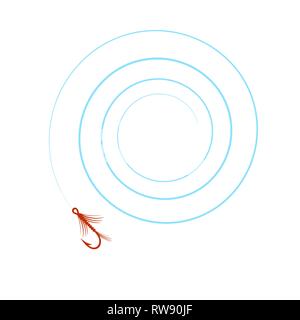 Red Steel Fishing Hook with Feathers Stock Vector