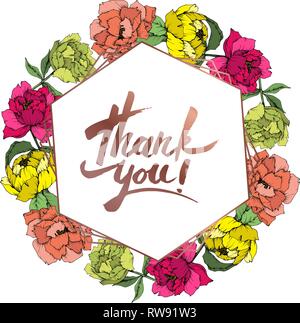 Vector Peony floral botanical flower. Wild spring leaf wildflower isolated. Engraved ink art. Frame border ornament square. Stock Vector