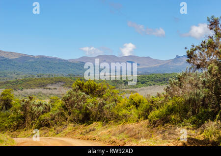 View of the forest and the mountains of Aberdare Park in central Kenya Stock Photo