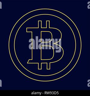 Linear sign of bitcoin. The icon for the Internet money. The symbol of the cryptocurrency and the image of the coin. dark. Vector Stock Vector