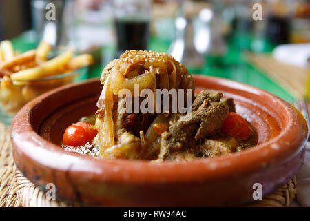 Cooking traditional Moroccan tajine dish, meat and vegetables. Morocco,  Maghreb North Africa Stock Photo - Alamy