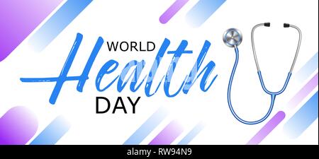 World health day design with stethoscope, banner, poster, healthy lifestyle concept, vector illustration. Stock Vector