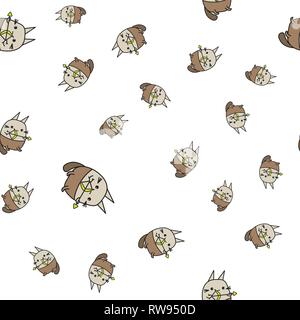 Seamless pattern of cartoon bunnies denoting zodiac signs. Vector illustration on white background. Stock Vector