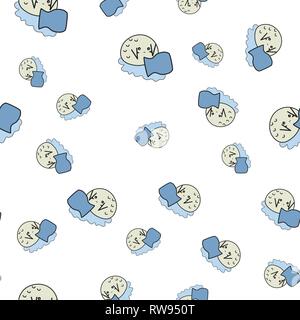 Seamless pattern of cartoon bunnies denoting zodiac signs. Vector illustration on white background. Stock Vector