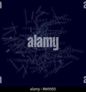 Words internet in a heap. Wireframe of the words Internet from blue lines on a dark background. Vector illustration Stock Vector