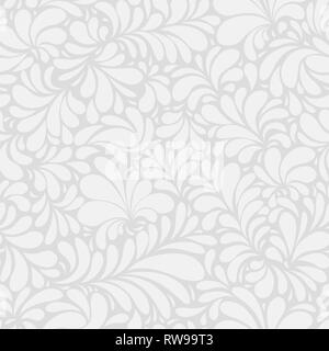 Light Paisley or Damask White Floral Seamless Pattern, Vector Ornament. hand drawn seamless pattern. Damask silhouette texture. Floral teardrop motif. Vintage ornate background. Textile, wallpaper Stock Vector