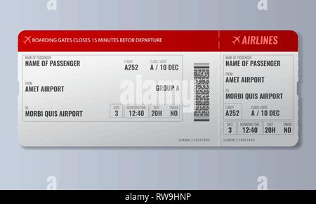 Airline boarding pass or air ticket design template. Realistic Vector illustration. Stock Vector