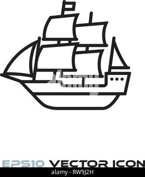 Vintage sail ship flat line icon vector illustration Stock Vector