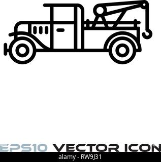 Vintage tow truck flat line icon vector illustration Stock Vector