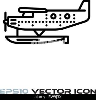 Vintage seaplane flat line icon vector illustration Stock Vector