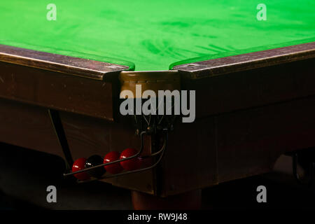 Snooker balls scored in the hole, the light in the hole, the background close-up Stock Photo