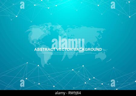 Abstract polygonal background with connected lines and dots. Minimalistic geometric pattern. Molecule structure and communication. Graphic plexus Stock Vector