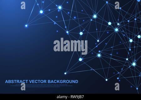 Abstract plexus background with connected lines and dots. Wave flow. Plexus geometric effect Big data with compounds. Lines plexus, minimal array Stock Vector
