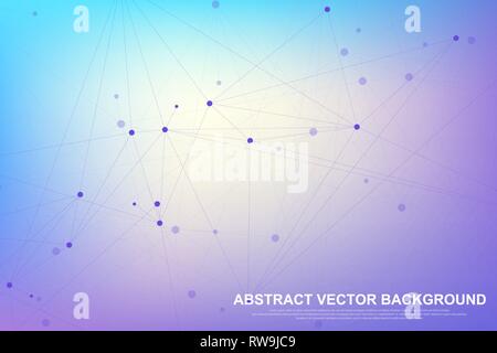Abstract plexus background with connected lines and dots. Wave flow. Plexus geometric effect Big data with compounds. Lines plexus, minimal array Stock Vector