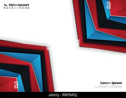 Abstract modern page red blue white colors background of gradient silver triangles shape technology on white background. You can use for presentation, Stock Vector