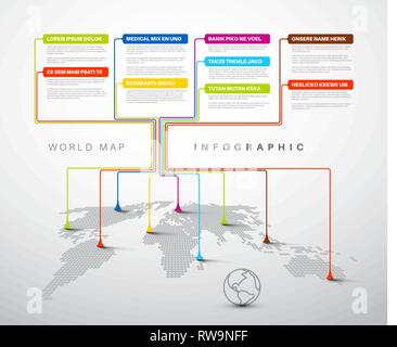 World map infographic: Light World map with pointer marks - communication concept Stock Vector