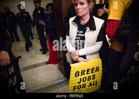 Youth activists from Kentucky and across the US occupy the office of Senator Mitch McConnell in protest of his attempts to defeat the Green New Deal. Washington DC. USA. February 25, 2019 Stock Photo