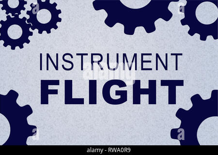 INSTRUMENT FLIGHT sign concept illustration with blue gear wheel figures on pale blue background Stock Photo