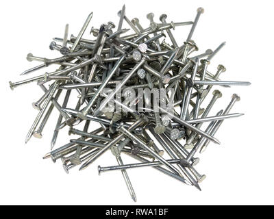 Group of carpentry nails isolated on white Stock Photo