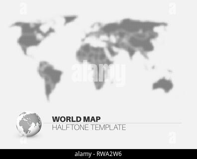 World map with halftone effect - template made from dots for your infographics reports - light version Stock Vector
