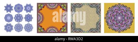 floral vintage frame, indian kalamkari ethnic style Stock Vector