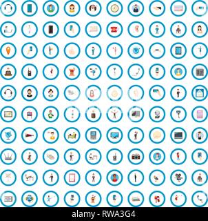100 contact us icons set, cartoon style Stock Vector
